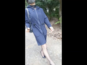 女装シースルーレオタード　野外露出歩行 黒ストッキング　コックリング　ロングアーム　ピンヒール　ハイヒール　シリコンバスト　フェチ動画