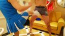 Cheergirl Mayu-sama and SK sister play a threesome gold kick gold ball gripping game with loose socks!