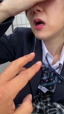 Saliva paradise with a finger in the mouth of a school girl in uniform