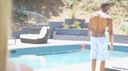 A black man is acting suspiciously by the pool... Under the sunny weather, I was called out by the pretty blonde JD, ♪ and generously offered my for sexual desire processing www