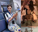 【限定特典】 中国の有名航空会社のCAが機内トイレでオナして帰りにセフレに犯される様子
