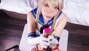 【Uncensored】A beautiful woman in a Sailor Zen cosplay licks her big dick clean!!