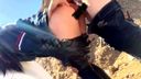 Newly married beautiful wife cheating on gasping in the open air