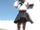 At the school festival cosplay photo session, the strong wind fanned the skirt and the pants looked sloppy No1