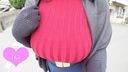 【N cup】 Walk ♪ outside the neighborhood with clothed big breasts red knit