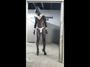 女装変態バットマンシリーズ④公園トイレでボディストッキングにマスクしてピンヒールでエロビキニもっこり勃起露出歩行してる変態