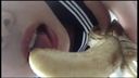 Young neat and clean office lady in sailor suit "banana" [lips, mouth, tongue, teeth, drool, chewing fetish] (selfie posting video)