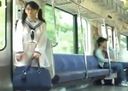 スケスケセーラー服で街中露出！白の下着が透けまくり。新○駅から電車にも乗っちゃう