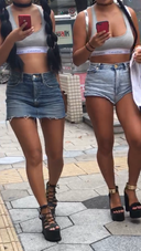 Mini skirt hot pants gaijin exposure erotic J K black gal duo during summer vacation