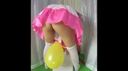 Immediately after the balloon broke, she fainted with her crotch open in her half-undressed shorts, and her was reflected in front of her! !!