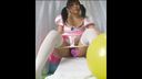 Immediately after the balloon broke, she fainted with her crotch open in her half-undressed shorts, and her was reflected in front of her! !!