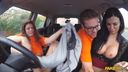 Fake Driving School - Double Cumshot in Exciting 3some