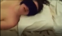 Blindfolded mature woman sleeping with no hands