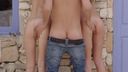 [Outdoor threesome] The awesomeness of the amazing outdoor that I had exposed sex with two slender gachi beauties that everyone envies in front of a stylish brick house can no longer be changed ...