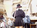【Tailing in the store】A fashionable woman with a wide-brimmed hat and black skin, and pants were also black through beige stockings [It is a beautiful woman with trendy Korean makeup]