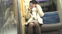[Panchira face-to-face on the train] The contents of K-chan's miniskirt black stockings in very cute plain clothes are pure white satin pants!