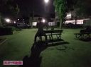 Perverted chubby girls expose themselves naked or masturbate at the entrance of a park or luxury apartment