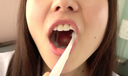 【Toothpaste / Tongue Bello】Popular actress Chiharu Miyazawa Chan's tooth brushing & spit drinking & nipple licking!!