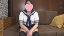 【Erotic personal photo session】 [Face NG] ♥Current student with ♥ F cup huge breasts (18) ♥ Real uniform × black neeso and peach-colored leaflet, hami hair, wrinkles are flickering from the gap of the T-back ☆ Kupao close-up is also Saiko