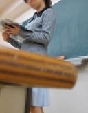 Upside down photo of a prep school teacher