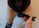 A video of an electric vibrator being applied to the clitoris through a leotard and mojimoji