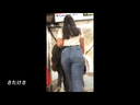 Skinny denim butt with a clear shape of the buttocks. Low angle jeans