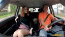 Fake Driving School - Redhead Distracts with no bra on