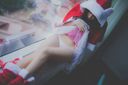 Lonely beautiful girl Santa wearing light clothes