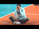 Cute volleyball player stretching with playful eyes