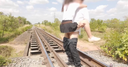 【Unrepaired】JD has exhibitionist sex while sticking out her on the railroad tracks and hits her skirt with her back