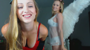 Angel cosplay duo ★ will help boys masturbate with their cleavage and T-back!