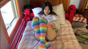 【Uncensored】Korean woman wearing colorful high socks shows off her masturbation while looking at the camera with blank eyes.