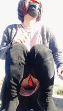 【Cross-dressing】Outdoor exposure No panties walk in the park Masturbation in the shape of a bench M