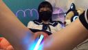 [Uncensored] Menhera uniform beautiful girl live chat public raw masturbation delivery with lightsaber Love ♡ juice overflows from her with a shining