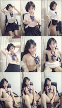 [Uncensored] A small animal-type fiercely cute uniform beautiful girl! Masturbating and raw saddle