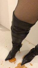 Croquette stomping with knee-high boots Handheld, up ver Boot fetish Foot fetish