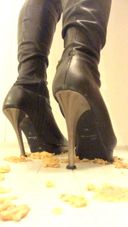 Croquette stomping with knee-high boots Handheld, up ver Boot fetish Foot fetish