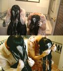 "Shampoo-HIME vol.06 MITSUAMI & YUNA" ★ Two good friends with ankle-length super long hair put semen lotion on wet hair that gets ♡ wet with clothed shampoo and shoot hair together.