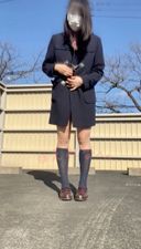 Amateur selfie, active! I wore a super naughty V-cut extreme swimsuit that I got as a gift under my school coat, took off my coat outside, and masturbated, I was super excited like a pervert.