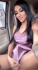 Semen spurts in a super perverted transsexual downtown road car!