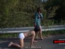 De M is exposed outdoors in erotic costume! Walking training naked