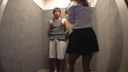 Looking for a man in the elevator, two schoolgirls teasing their dicks and riding SEX