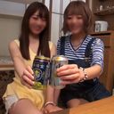 【乱交】巨乳娘と貧乳娘♡激カワギャル２人組と飲み会でハメ撮り乱交！