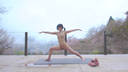 【Yoga】Open blue sky yoga on a wooden deck surrounded by forests (a clothed version is on ♪ Youtube)