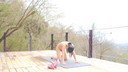 【Yoga】Open blue sky yoga on a wooden deck surrounded by forests (a clothed version is on ♪ Youtube)