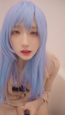 【Individual shooting】I dressed as a woman with long blue hair and masturbated a selfie