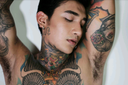 Latest work Limited to 20 pieces Asian TATOO suits fierce erotic big brother masturbation Dopey rich sperm release