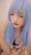 【Individual shooting】I dressed as a woman with long blue hair and masturbated a selfie