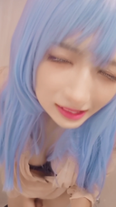 【Individual shooting】I dressed as a woman with long blue hair and masturbated a selfie