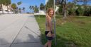 Blonde shaved foreign beauty on the beach as an interview and give money and gonzo sex